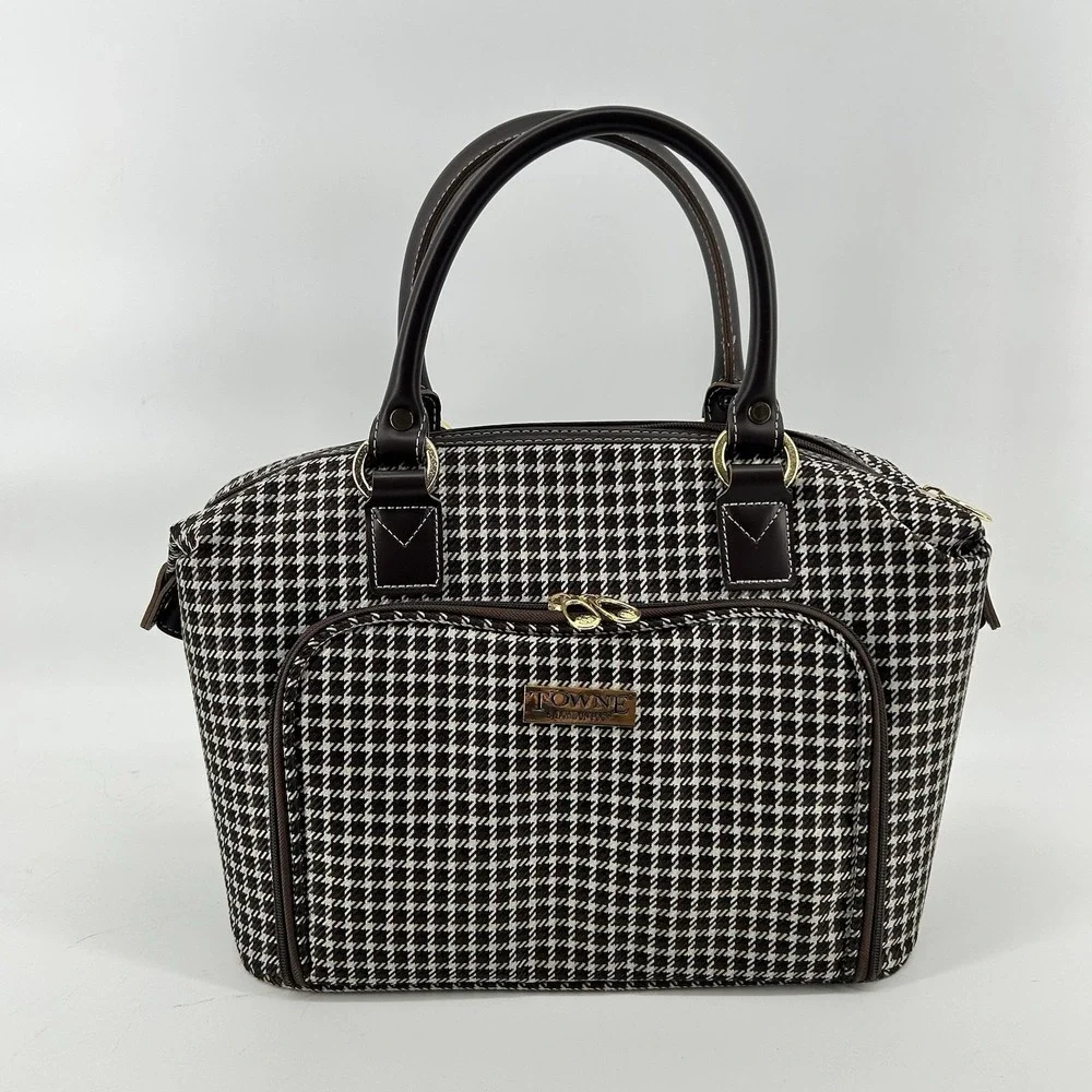 Towne London Fog Travel Duffel Bag Houndstooth Carry On Weekender Cabin Bag NWOT